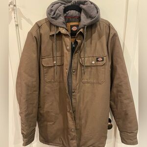 Dickies Men's Tan Jacket with Gray Hood